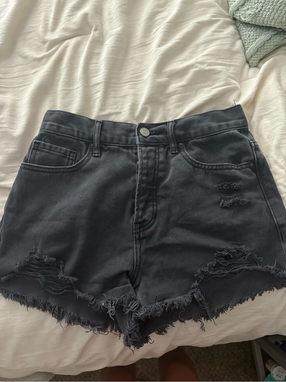 PacSun Black High-Waist Distressed Denim Shorts
